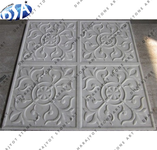 Luxury Customized White Marble Carving Hand-Crafted Wall Panel