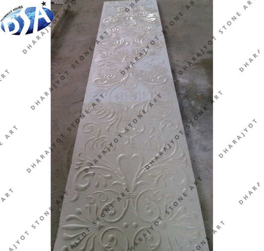 White Sandstone Stone Flower Carved Stone Wall Panel