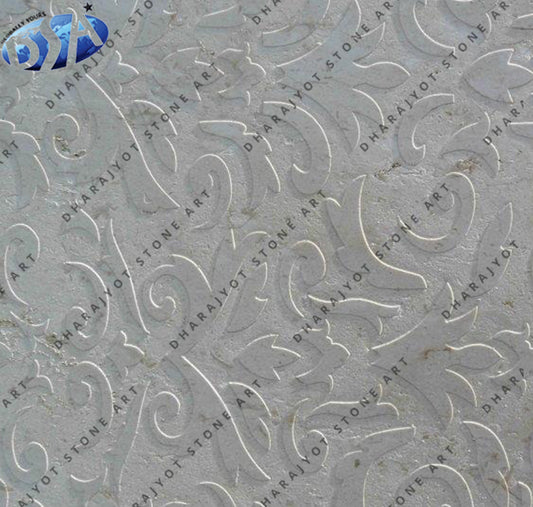Hand-Carved Natural Elegant Floral Vine Pattern Stone Wall Panel