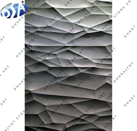 Black Textured Sandstone with Angular Faceted Design Wall Panel