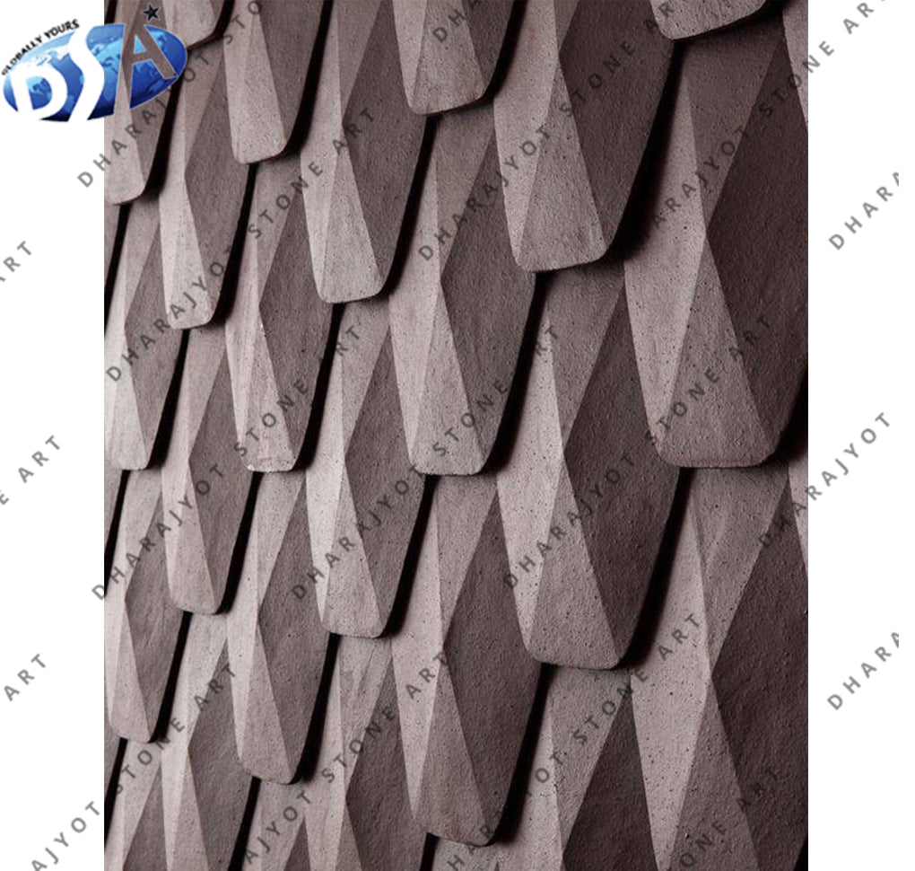 Dark Grey Textured Sandstone 3D Diamond-Shape Stone Wall Panel
