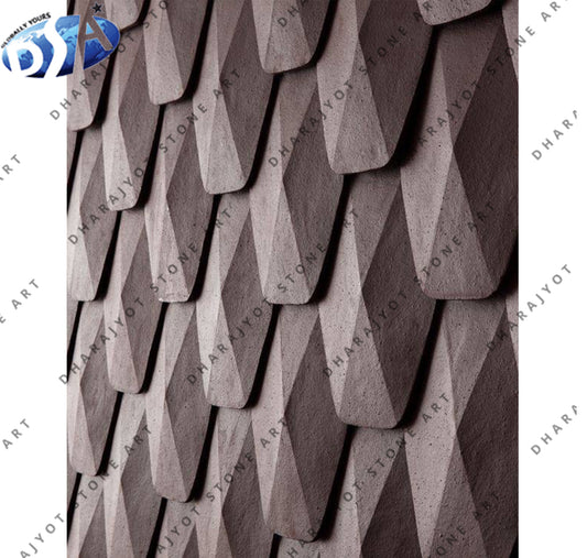 Dark Grey Textured Sandstone 3D Diamond-Shape Stone Wall Panel