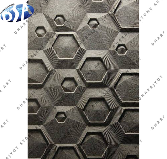 Luxurious Modern 3D Hexagonal Pattern Black Stone Wall Panel
