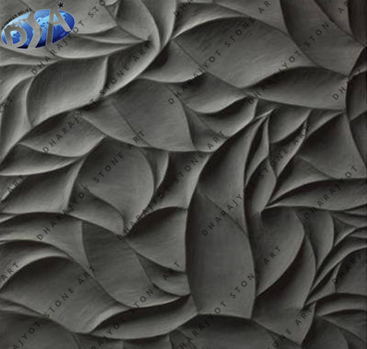 Elegant Black Curved 3D Floral Wave Black Stone Wall Panel