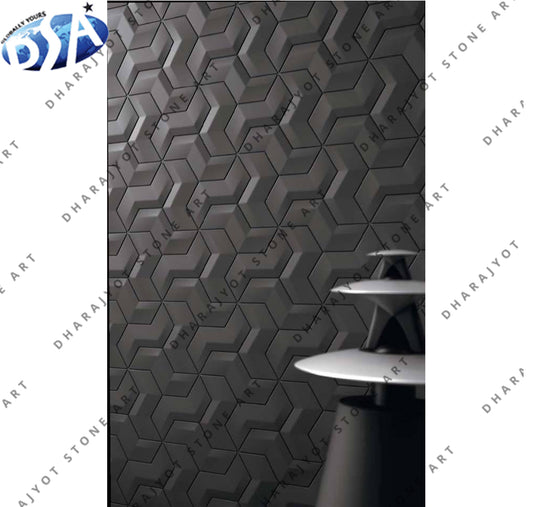 Unique 3D Cubic Illusion Pattern Black Stone Wall Panel