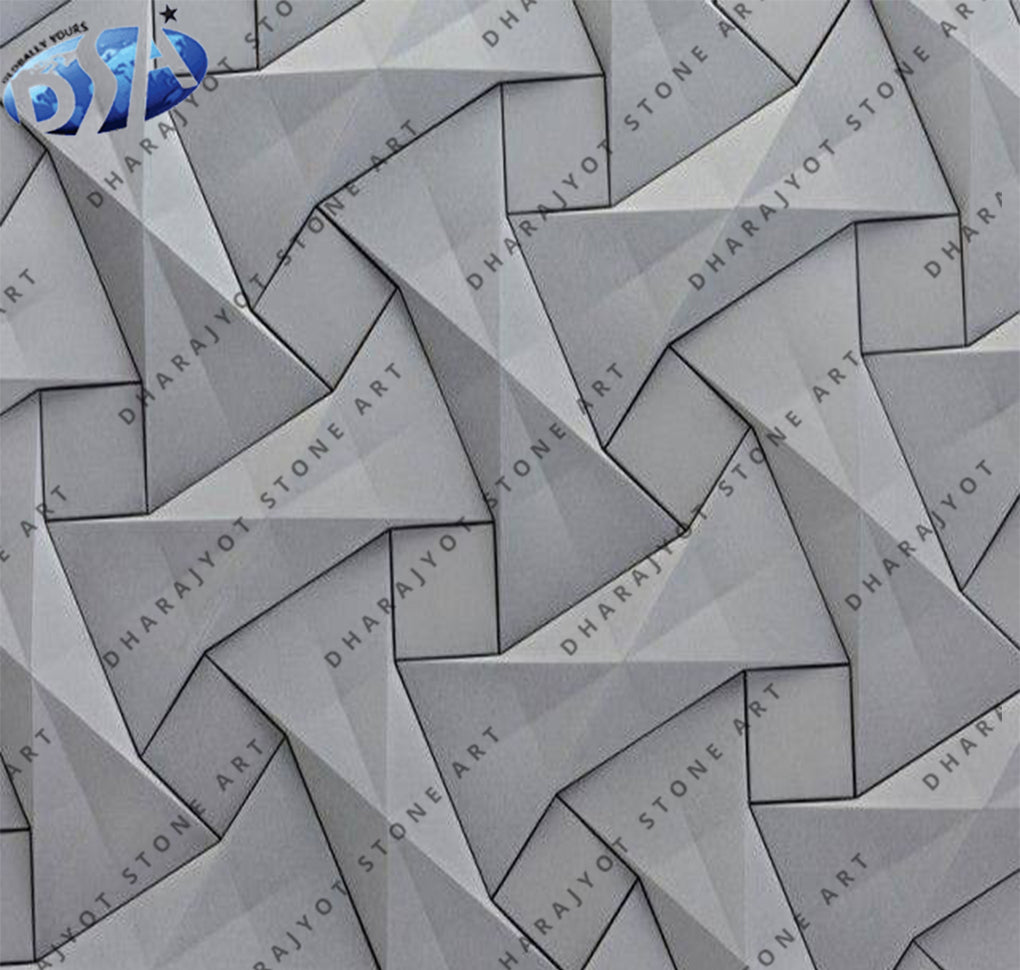 Hand Crafted Natural Stone Matte Finish Bold Grey Geometric Design Wall Panel