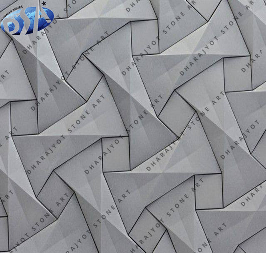 Hand Crafted Natural Stone Matte Finish Bold Grey Geometric Design Wall Panel