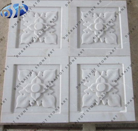 Customizable Hand-Carved White Marble Wall Panel