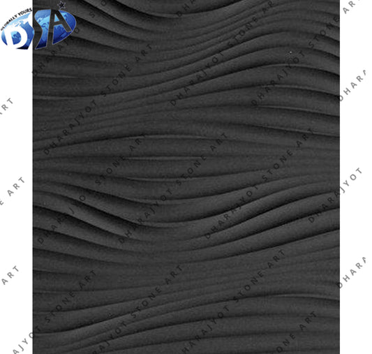 Elegant Textured 3D Black Wave Pattern Stone Wall Panel