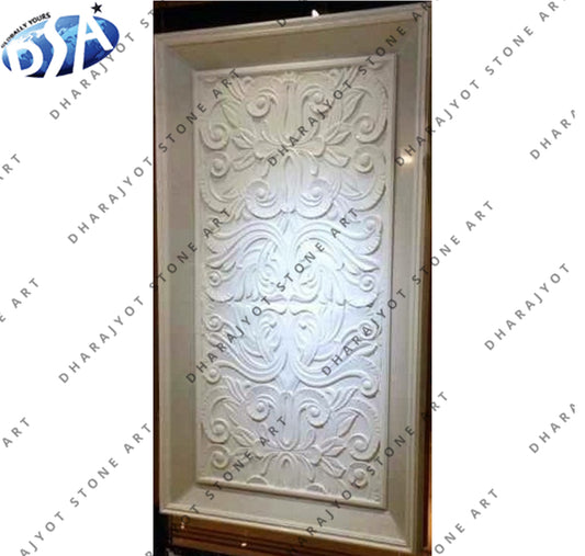 Hand Carved White Decorative Classic Floral Stone Wall Panel