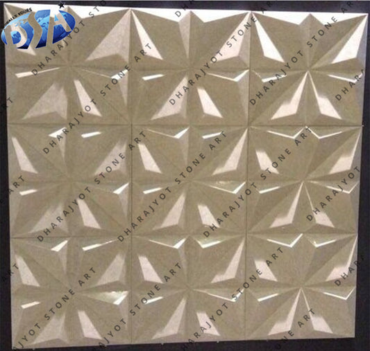 Diamond Pattern Hand-Carved Beige Marble Panel