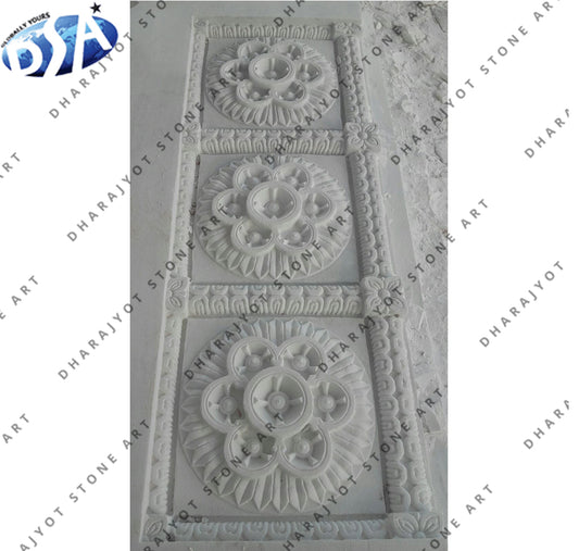 Heritage Style Decorative White Marble Flower Wall Panel