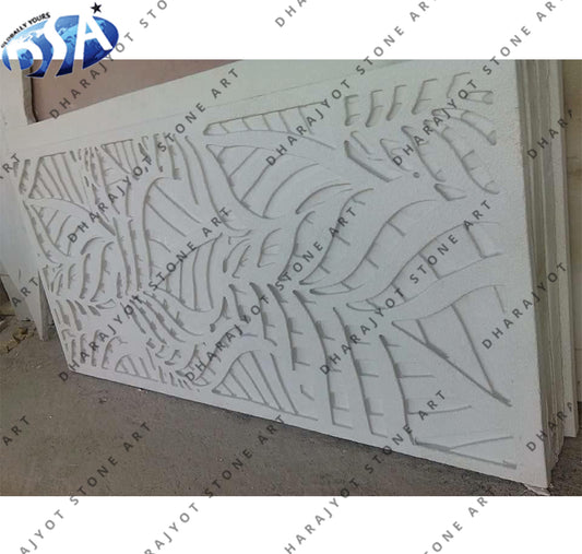 Modern Pattern Handcrafted White Stone Decorative Wall Panel
