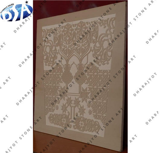 Hand-Carved Geometric Floral Stone Wall Panel
