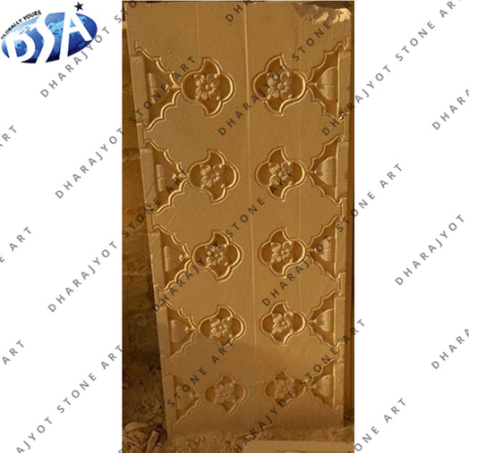 Traditional Indian Hand-Carved Floral Motif Sandstone Wall Panel