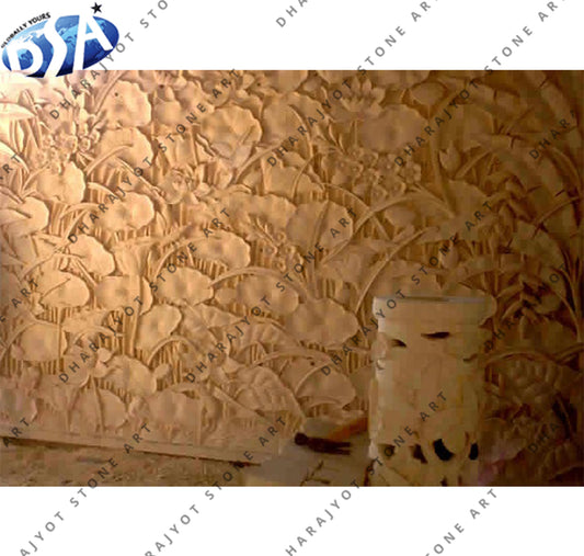 Handcrafted Natural Beige Sandstone Floral Wall Panel