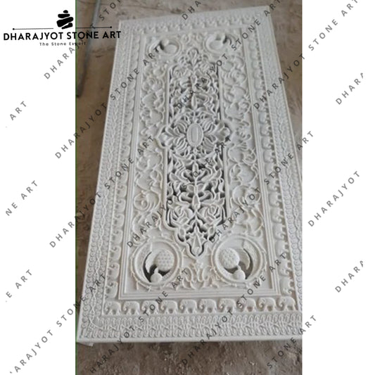 Luxurious Home & Temple Decor Hand-Carved Floral Marble Wall Panel