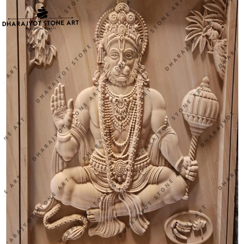 Hand-Carved Natural Stone Entrance Hanuman Wall Panel