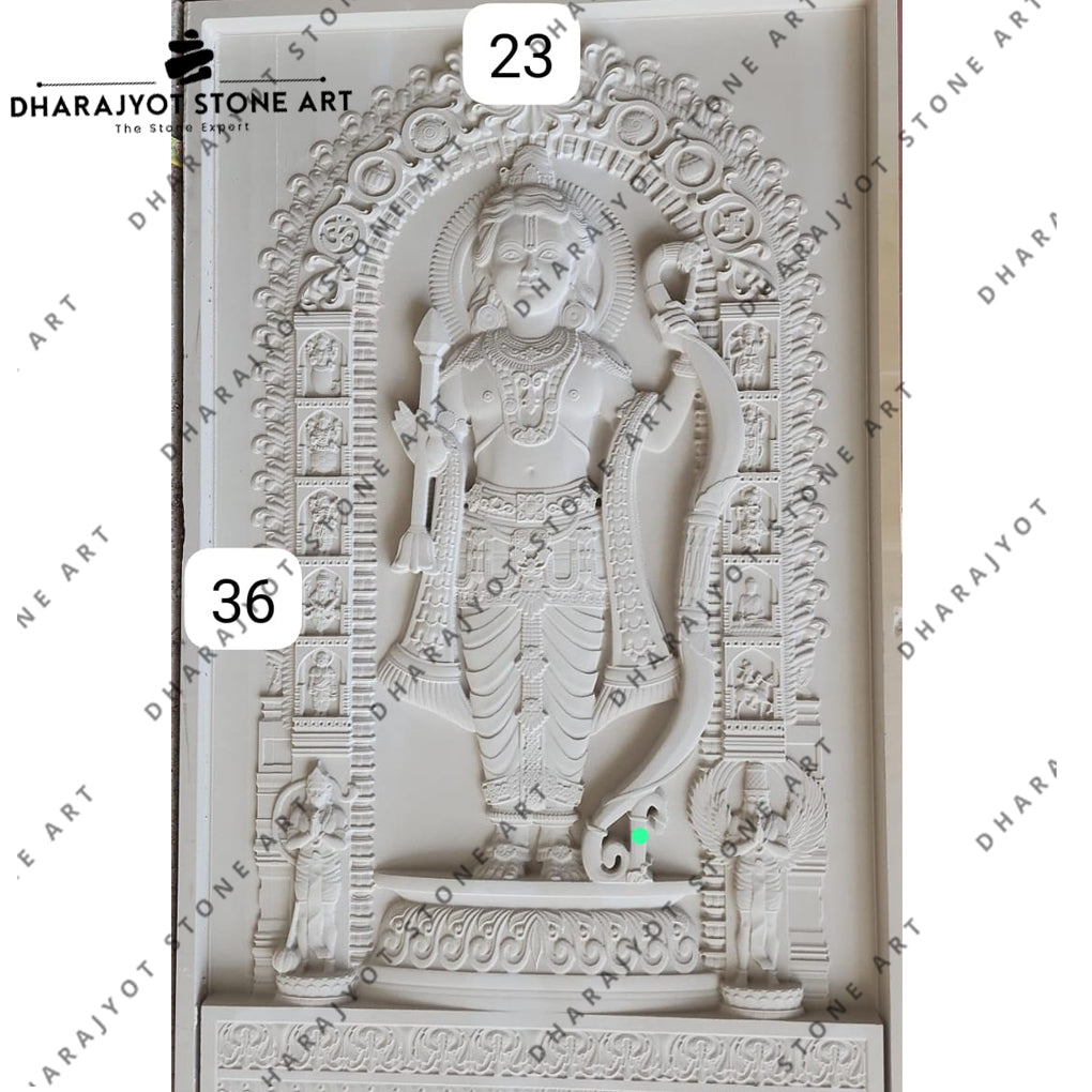 Temple Style Decorative Sculpture Carved White Stone Lord Rama Wall Panel