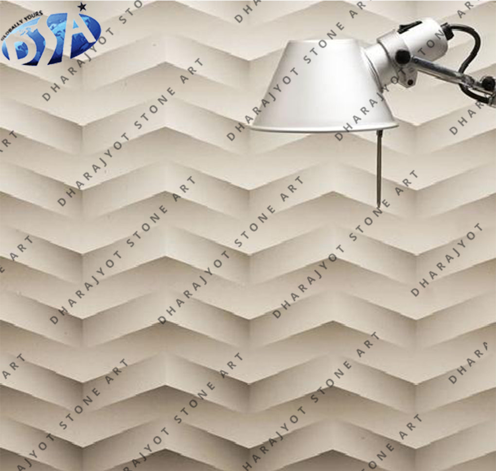 Hand-Carved 3D Chevron Pattern Natural Stone Wall Panel