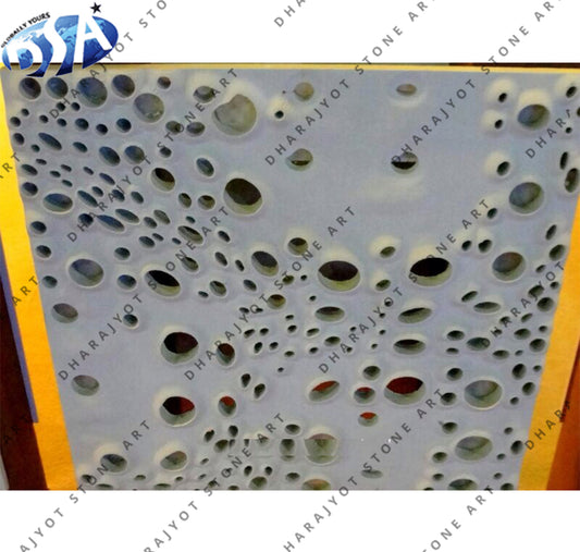 Hand-Carved Circular Cutout Design Stone Wall Panel