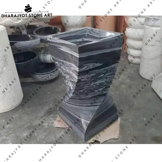 Modern Sculpted Blue Marble Pedestal Wash Basin