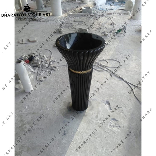 Luxury Black Marble Fluted Freestanding Pedestal Wash Basin