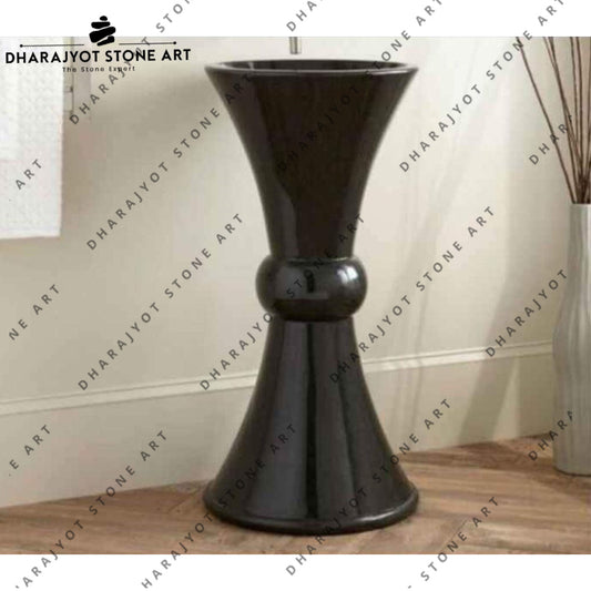 Natural Stone Pedestal Sink with Deep Round Bowl Pedestal Freestanding Wash Basin