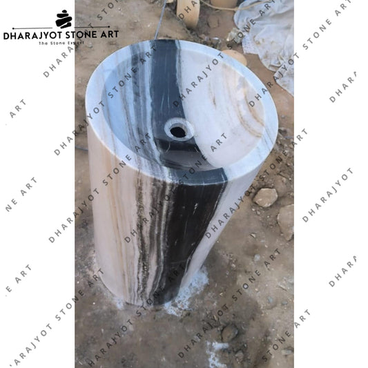 Unique Black and White Luxury Natural Marble Cylindrical Stone Washbasin