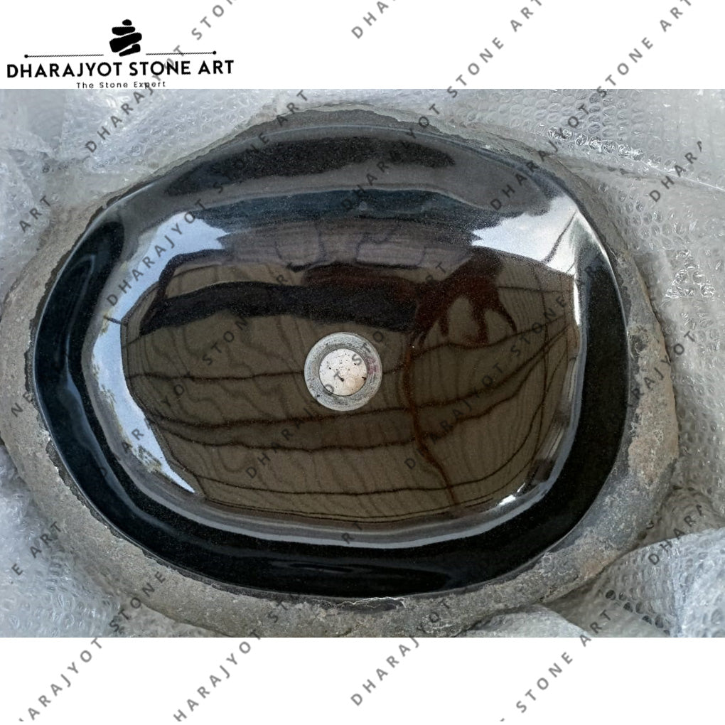 Custom Modern Oval Natural River Stone Countertop Sink