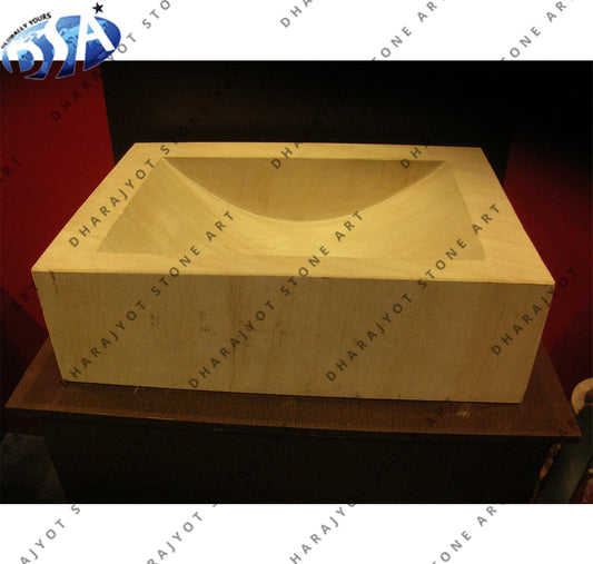 Yellow Sandstone Square Washbasin