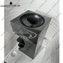 Modern Hand-Carved Polished Black Marble Pedestal Washbasin
