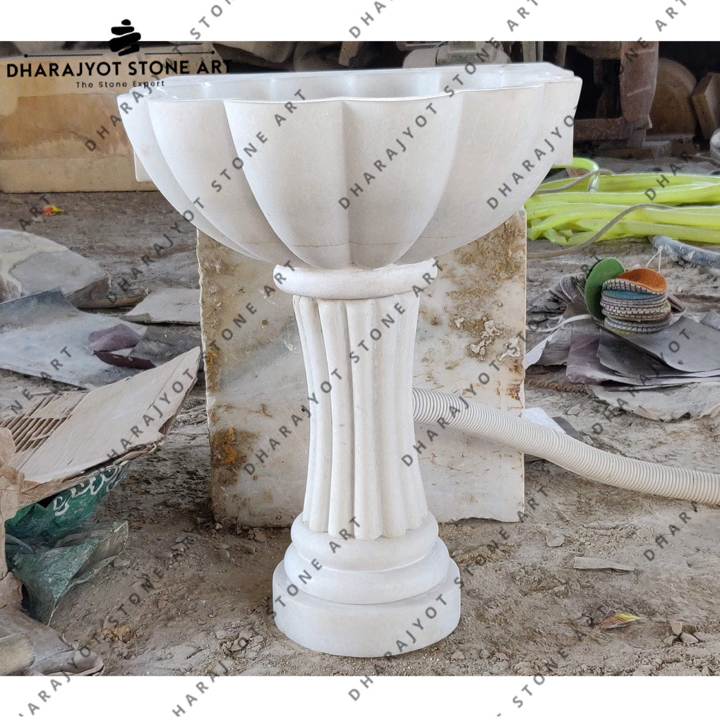 Australian White Marble Stone Pedestal Washbasin