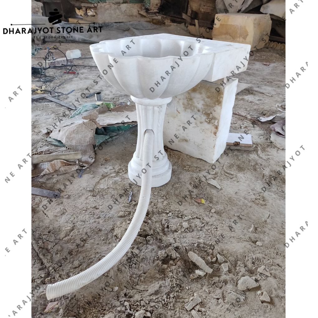 Australian White Marble Stone Pedestal Washbasin