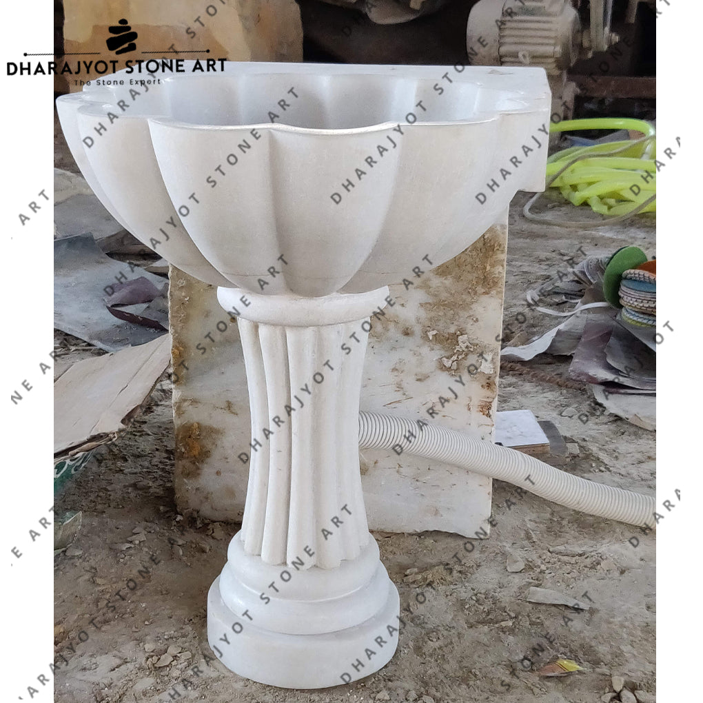 Australian White Marble Stone Pedestal Washbasin