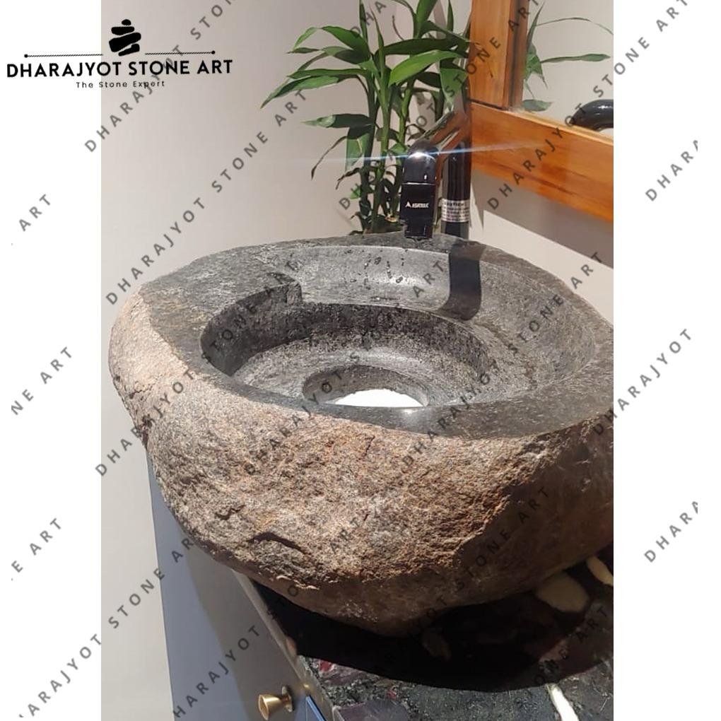 Indoor Black Marble Pedestal Stone Sinks Bathroom
