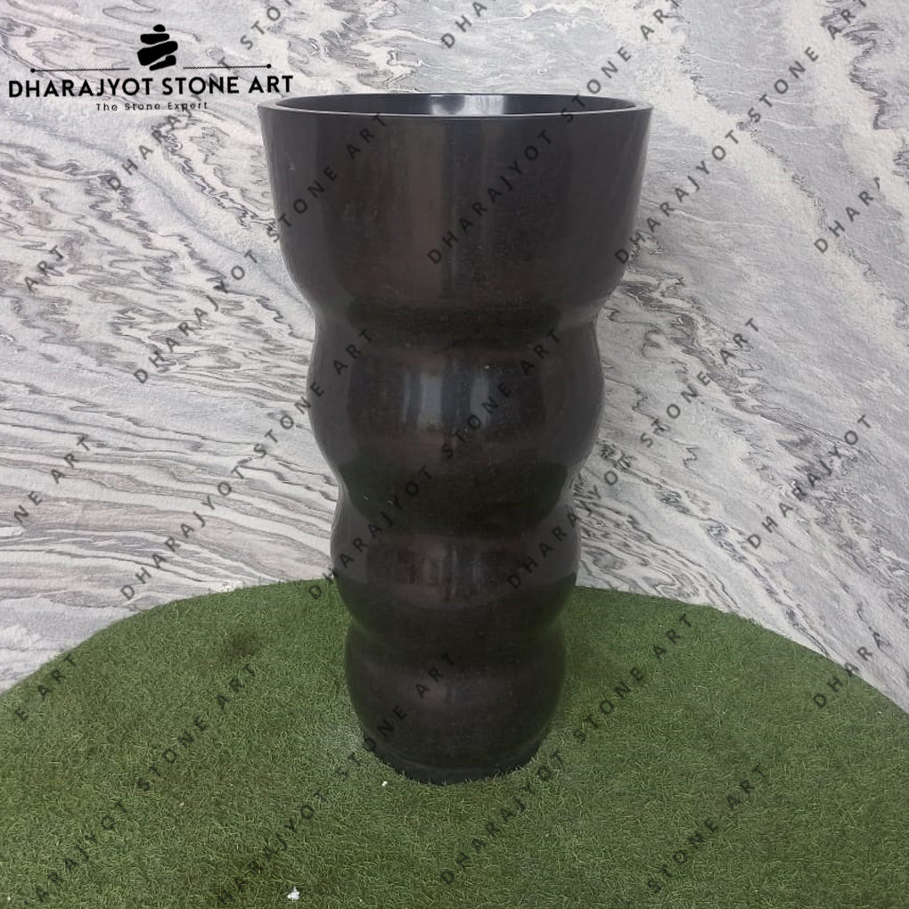 Natural Granite Stone Black Pedstal Wash Basin