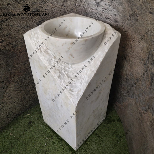 Natural Carrara White Marble Pedestal Wash Basin