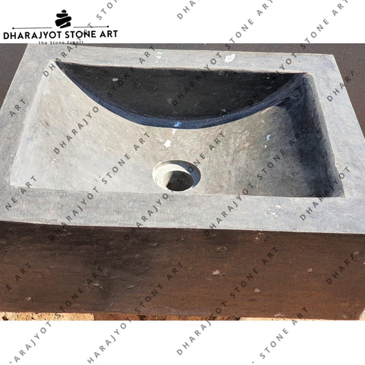 Black Rectangle Table Top Natural Stone Washbasin