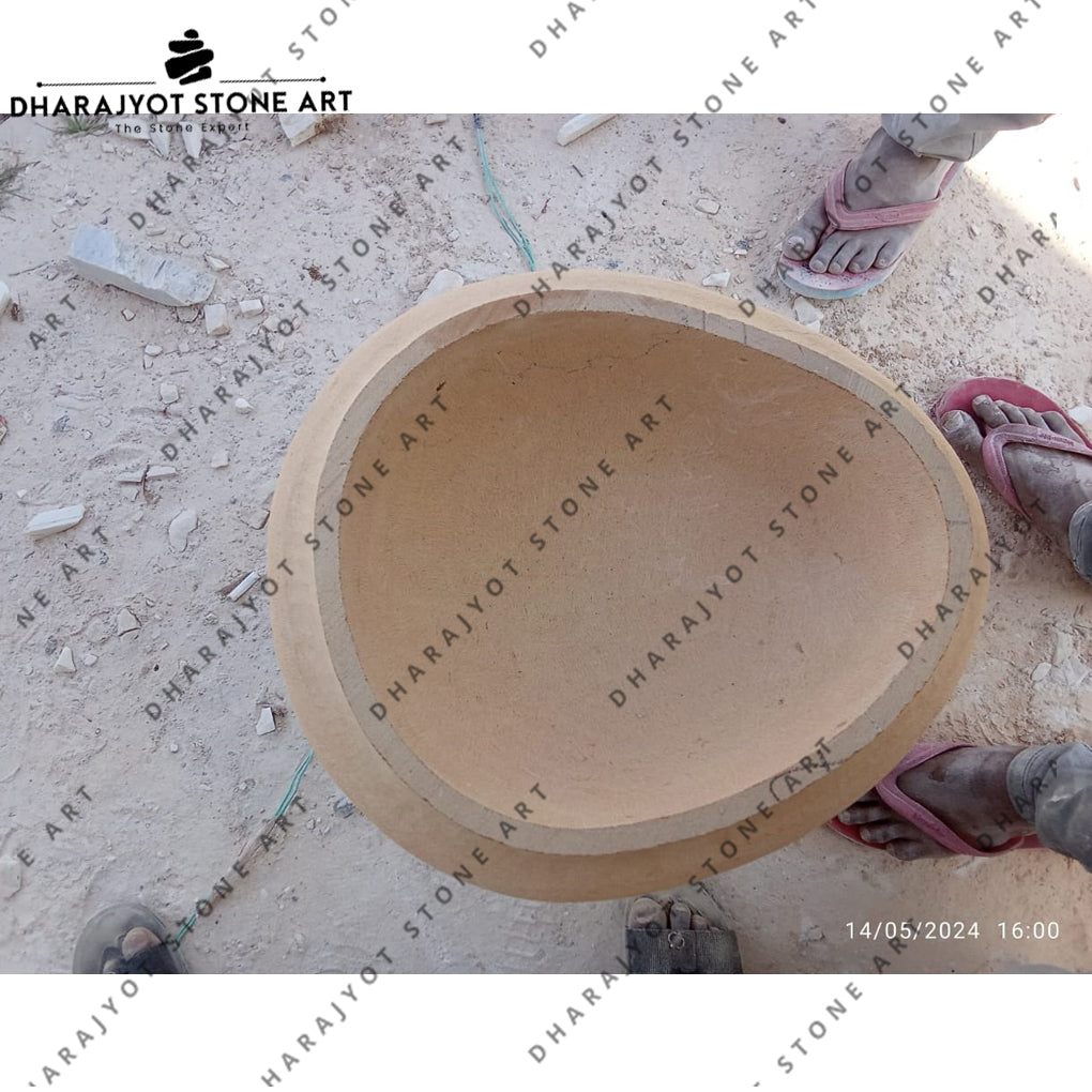 Beige Planting Sandstone Round Washbasin