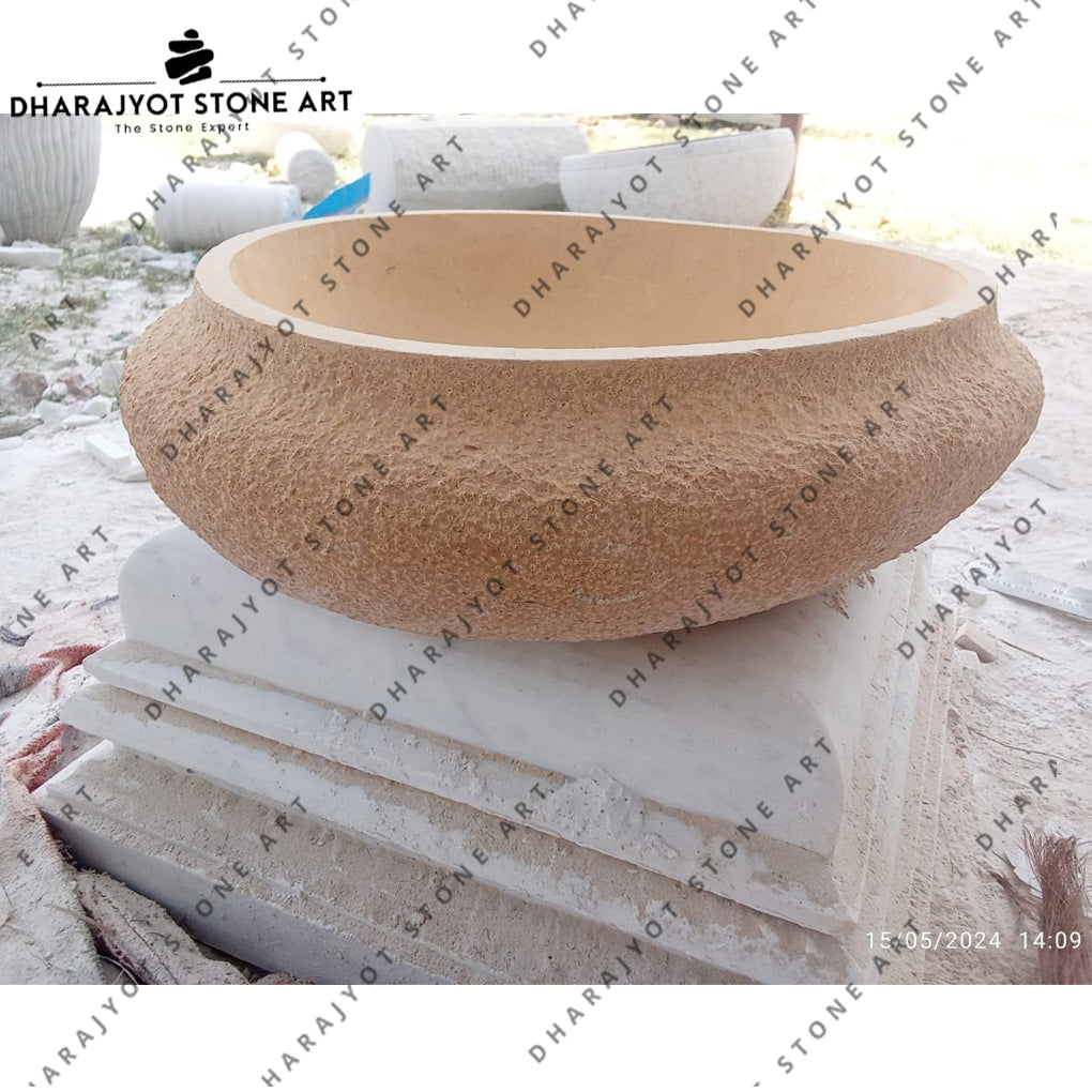 Beige Planting Sandstone Round Washbasin