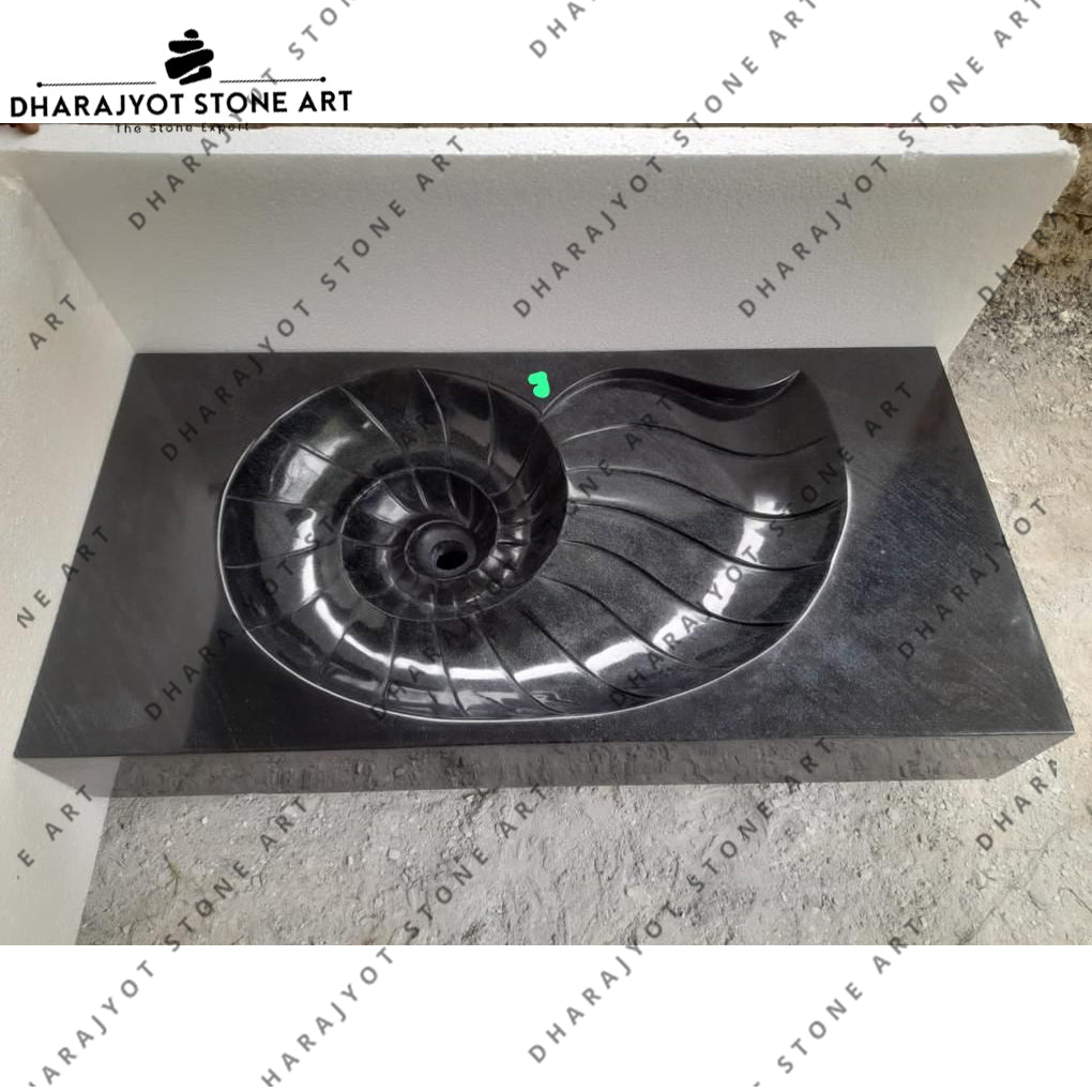 Washed Shellstone Hand Carved Natural Black Shell Stone Granite Wash Basin – Dharajyot ...