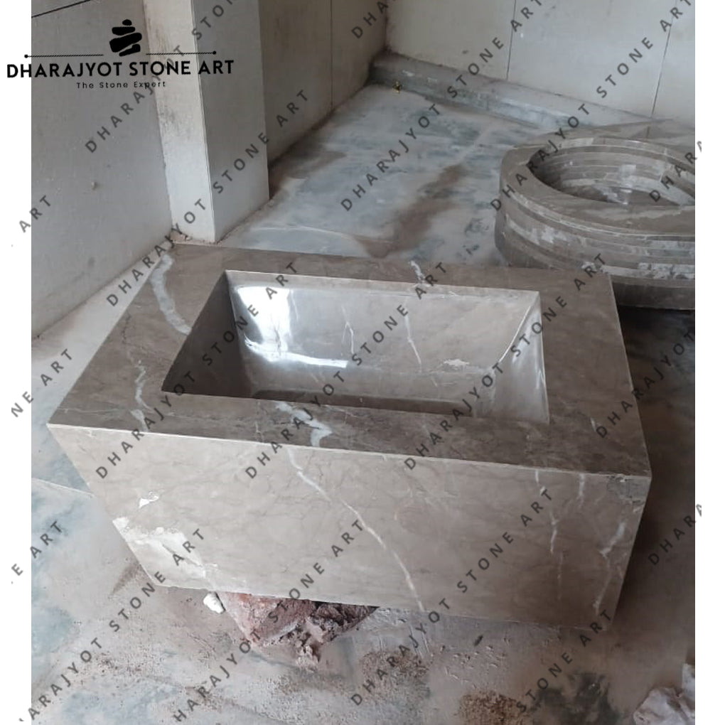Grey Marble Rectangular Bathroom Wash Basin
