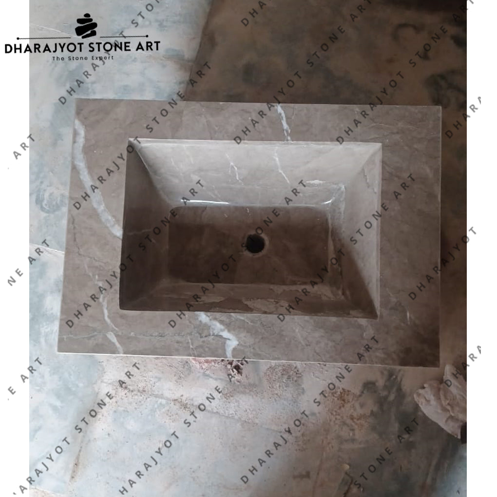 Grey Marble Rectangular Bathroom Wash Basin