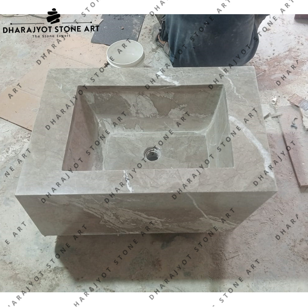 Grey Marble Rectangular Bathroom Wash Basin