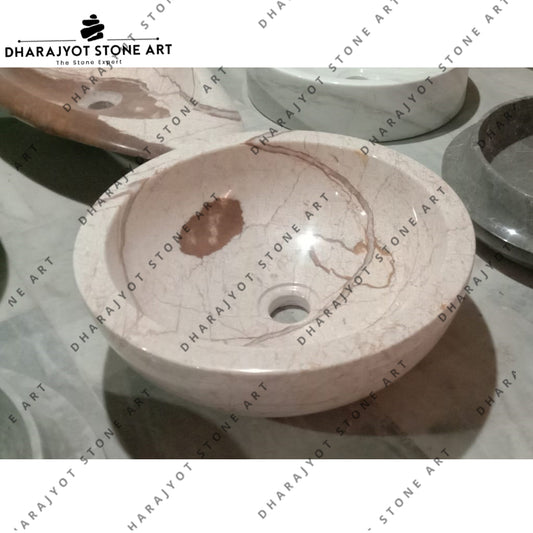 Modern Design Marble Stone Round Wash Basin Vessel Sinks