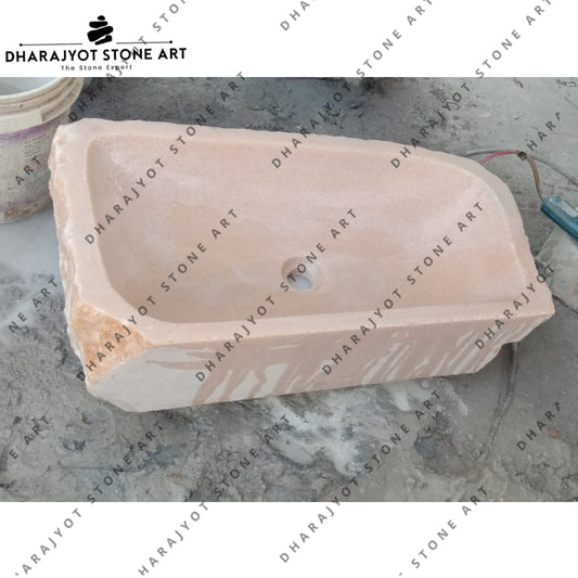 Modern Natural Beige Marble Stone Bathroom Wash Basin