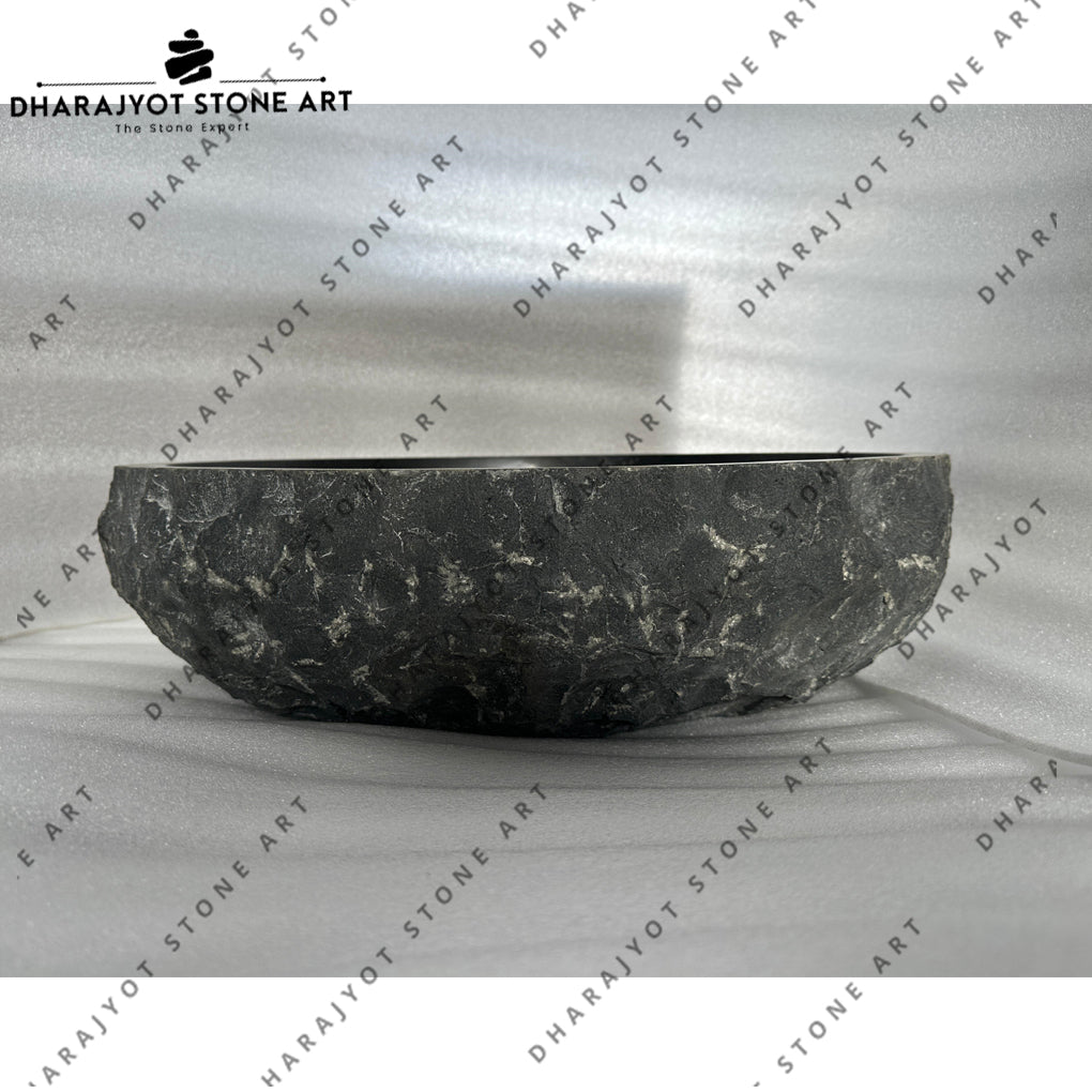 Modern Black Basalt Stone Handcrafted Oval Countertop Wash Basin