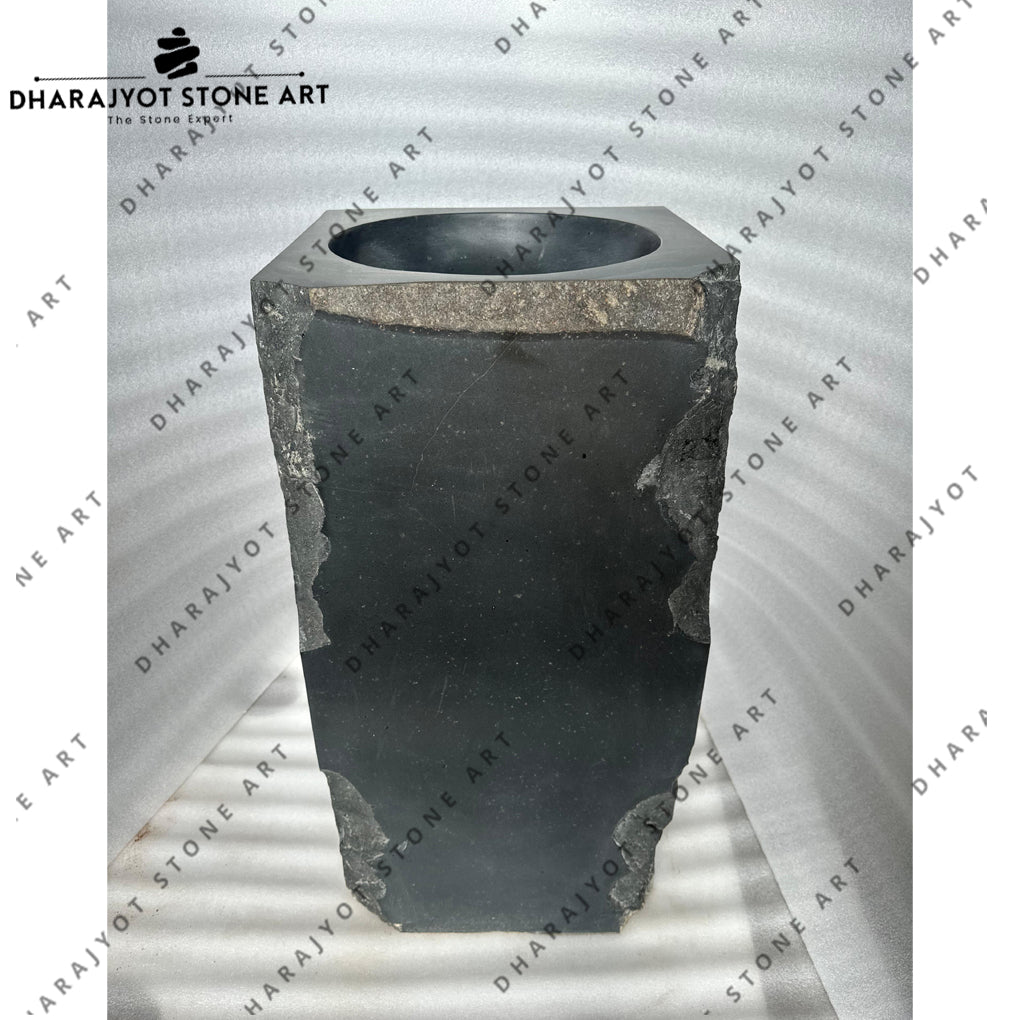 Handcrafted Natural Black Basalt Pedestal Washbasin