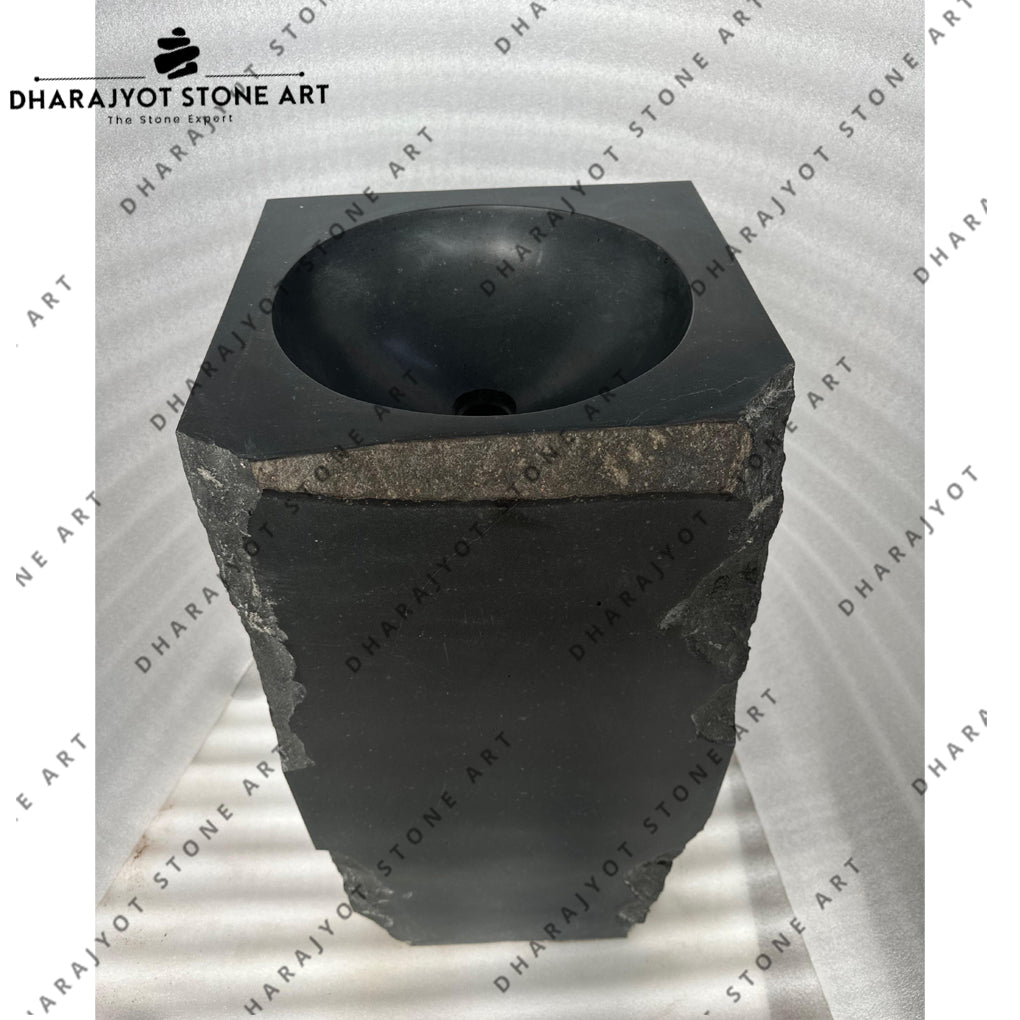Handcrafted Natural Black Basalt Pedestal Washbasin